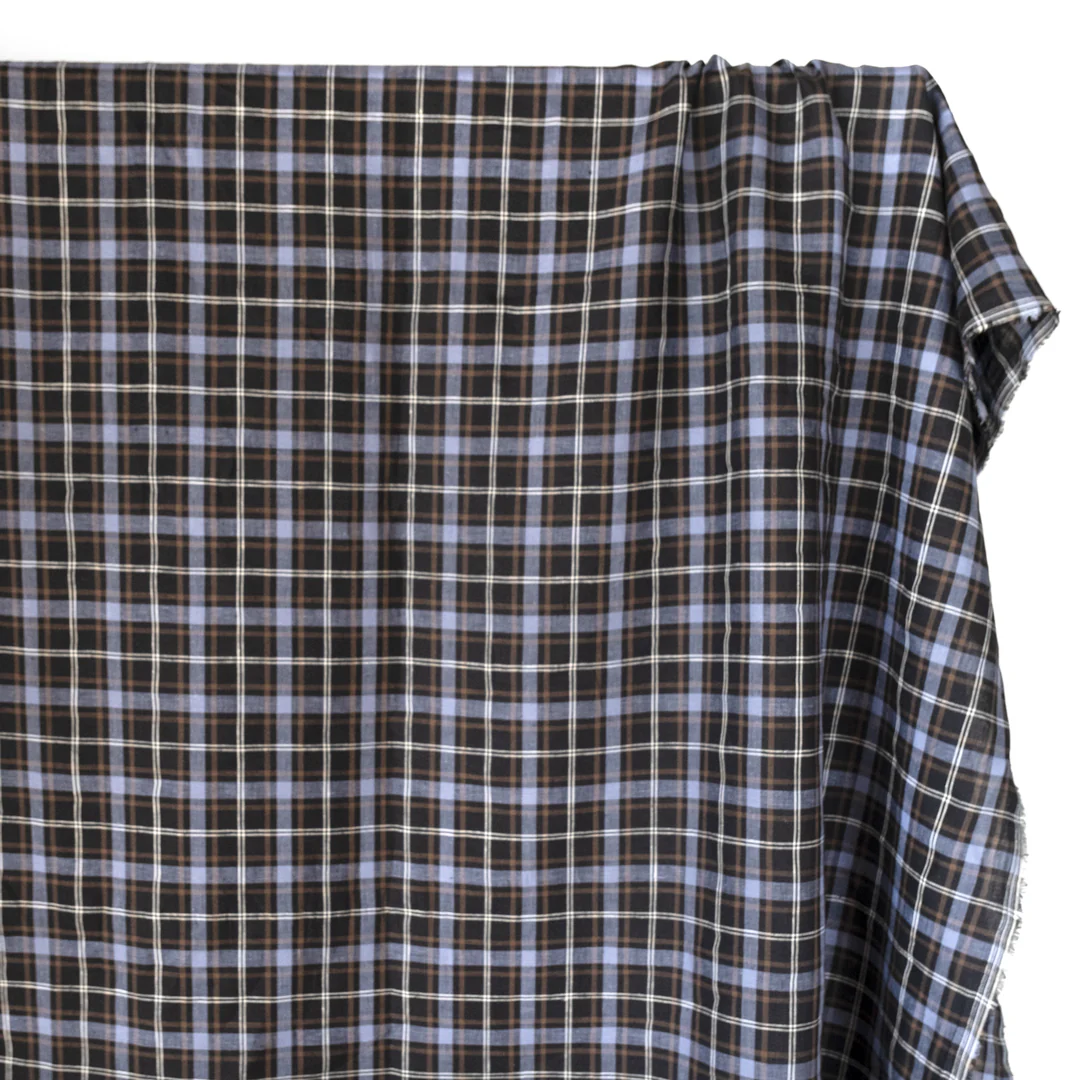 Classic Check Yarn Dyed Linen - Black/Periwinkle/White - Image 3