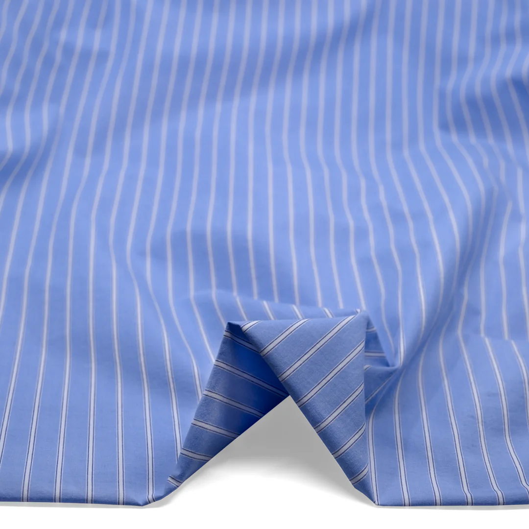 Classic Stripe Cotton Shirting - Powder Puff/White - Image 2