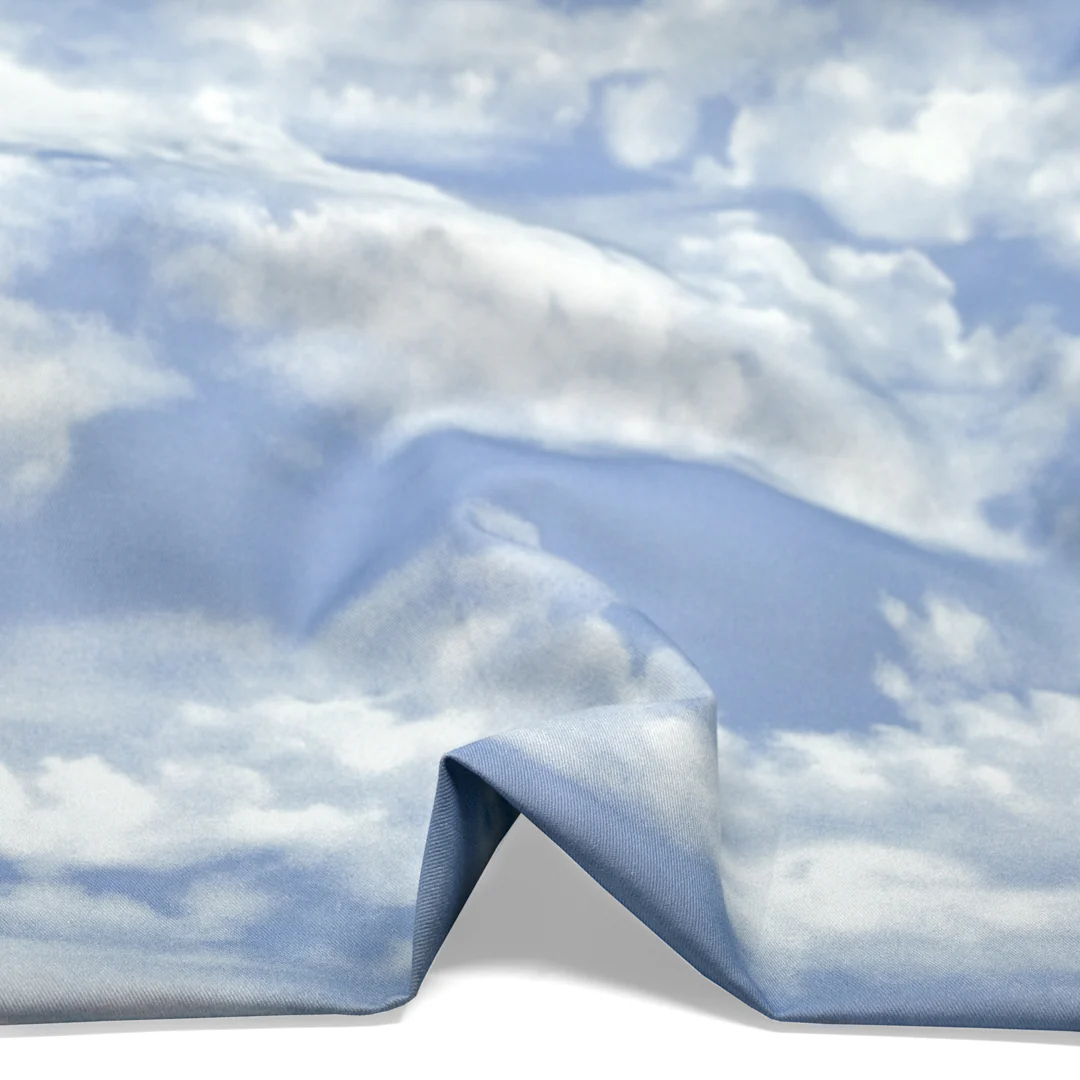 Cloudy Skies Printed Cotton Twill - Baby Blue/White