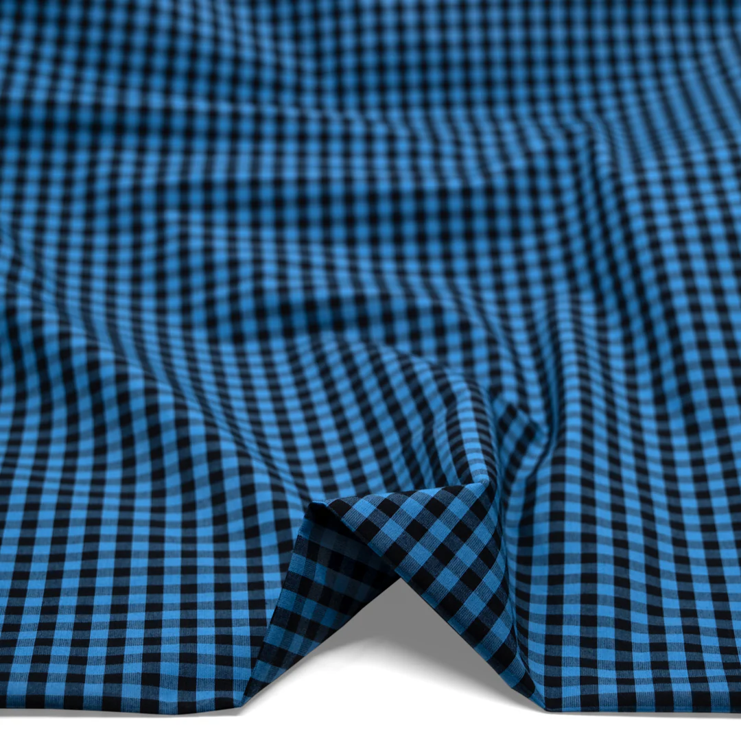 Confetti Mini Gingham Cotton Shirting - Capri/Black - Image 2