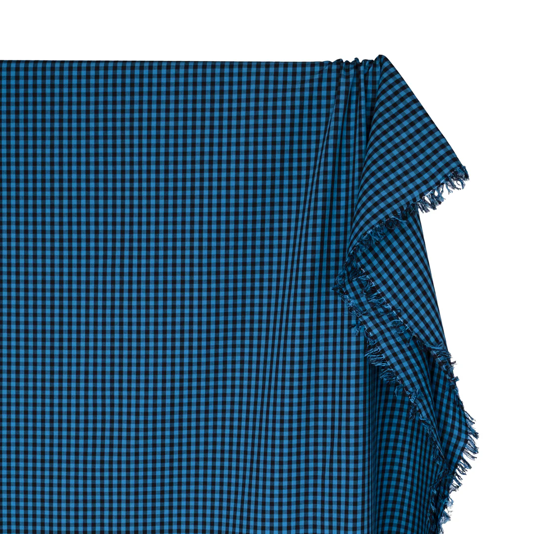 Confetti Mini Gingham Cotton Shirting - Capri/Black - Image 3