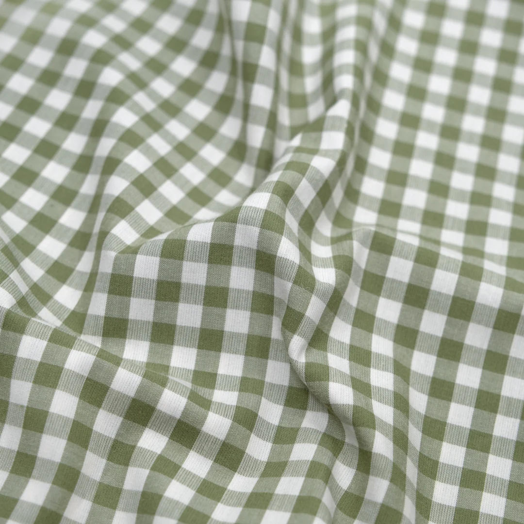 Confetti Mini Gingham Cotton Shirting - Fern/Ivory