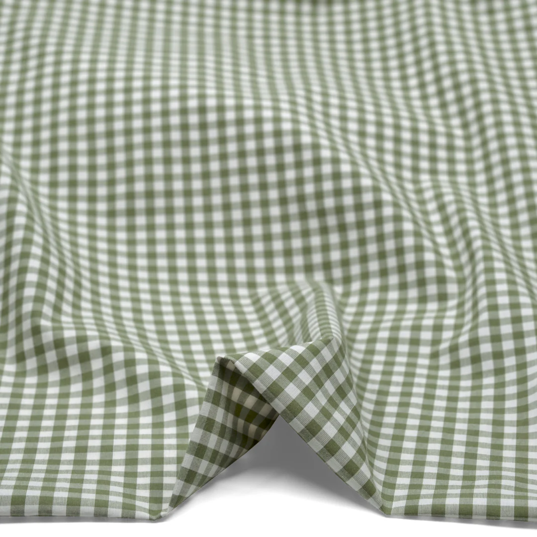 Confetti Mini Gingham Cotton Shirting - Fern/Ivory - Image 2