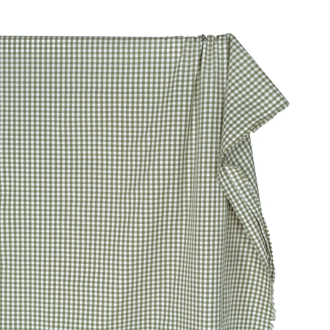 Confetti Mini Gingham Cotton Shirting - Fern/Ivory - Image 3