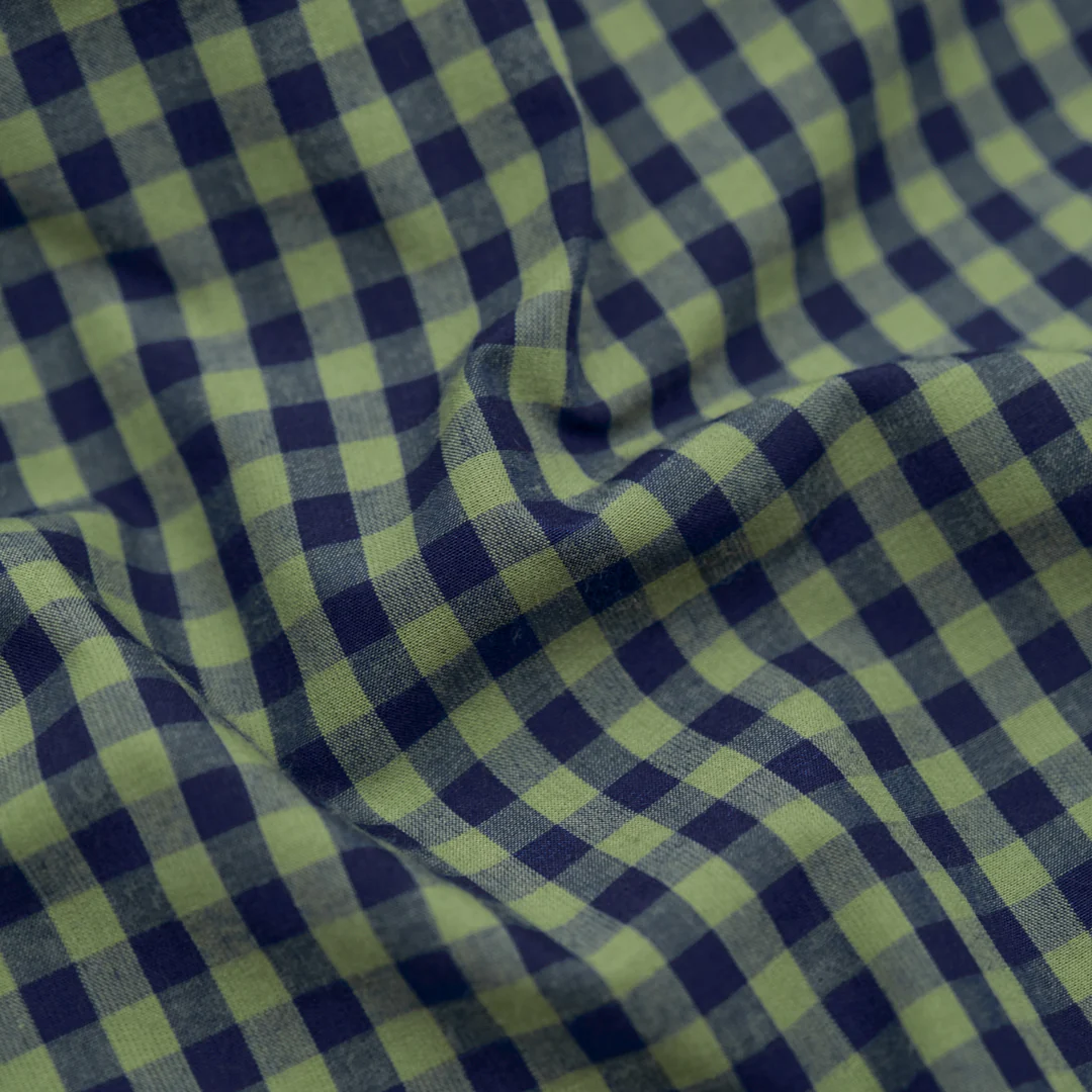Confetti Mini Gingham Cotton Shirting - Fern/Navy