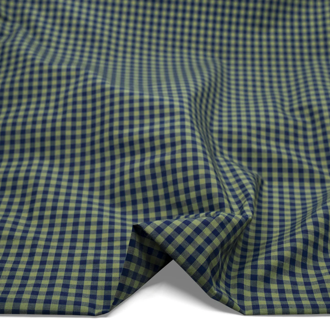 Confetti Mini Gingham Cotton Shirting - Fern/Navy - Image 2