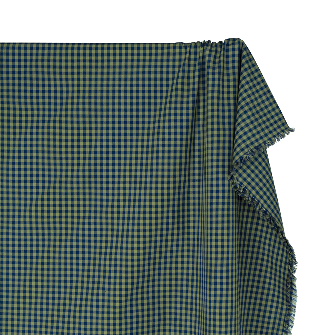 Confetti Mini Gingham Cotton Shirting - Fern/Navy - Image 3