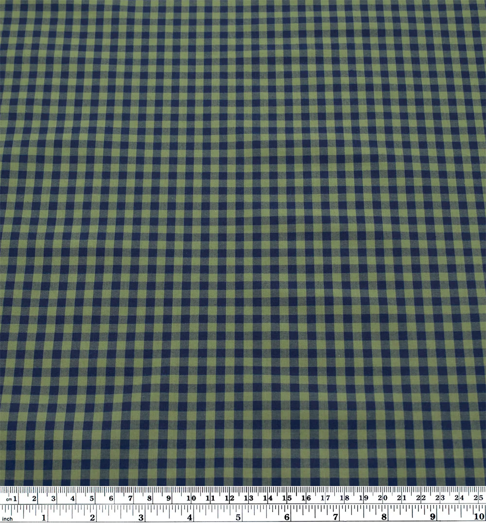 Confetti Mini Gingham Cotton Shirting - Fern/Navy - Image 4
