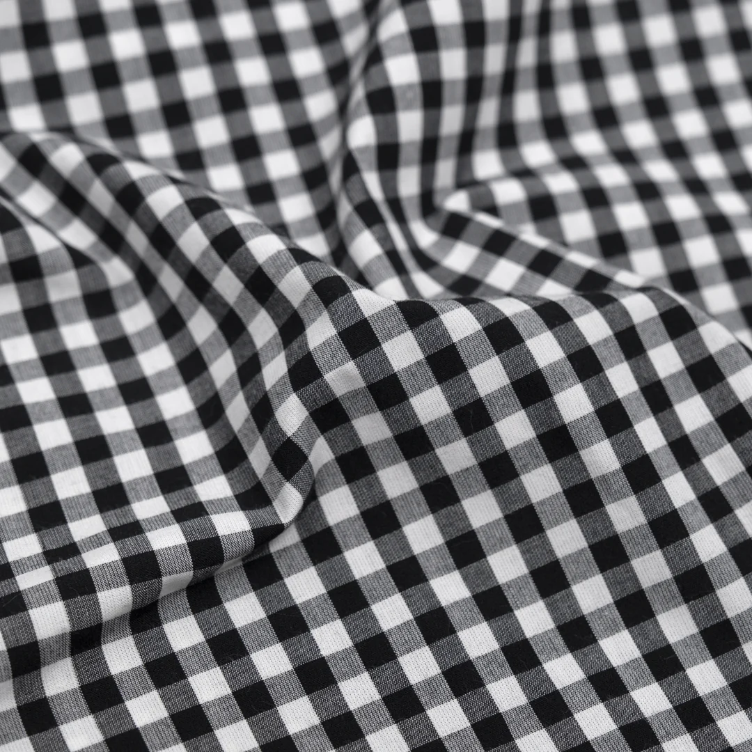 Confetti Mini Gingham Cotton Shirting - Ivory/Black