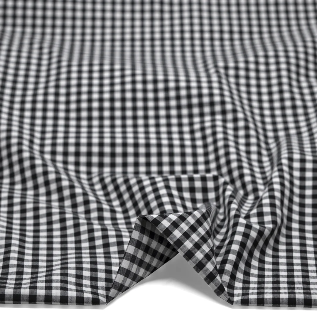 Confetti Mini Gingham Cotton Shirting - Ivory/Black - Image 2