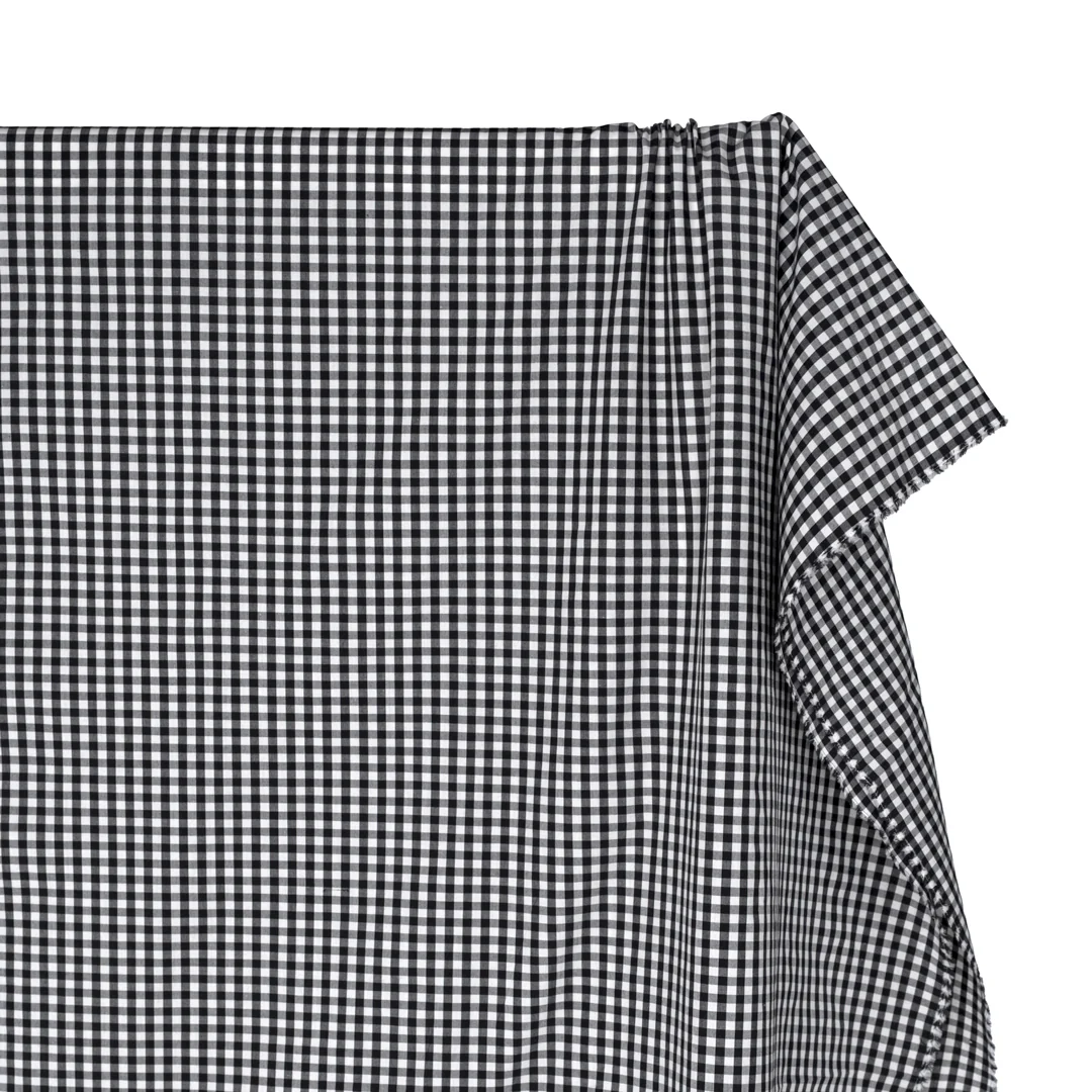 Confetti Mini Gingham Cotton Shirting - Ivory/Black - Image 3