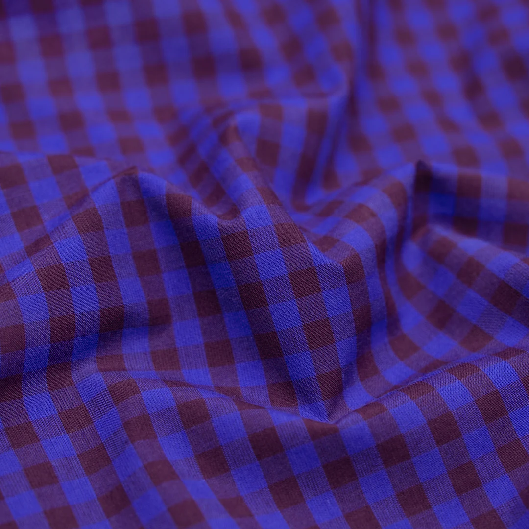 Confetti Mini Gingham Cotton Shirting - Lapis/Mulberry