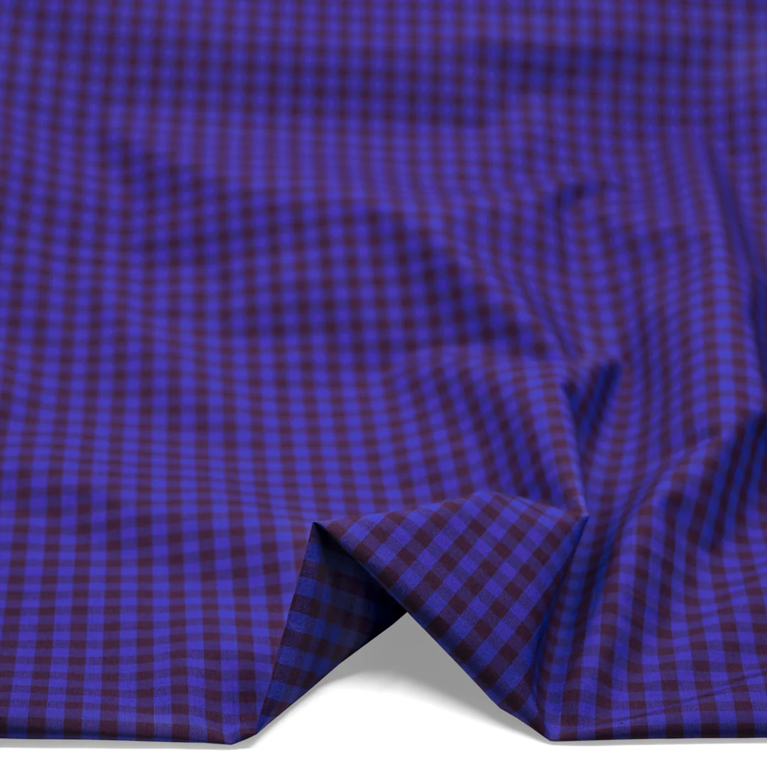 Confetti Mini Gingham Cotton Shirting - Lapis/Mulberry - Image 2