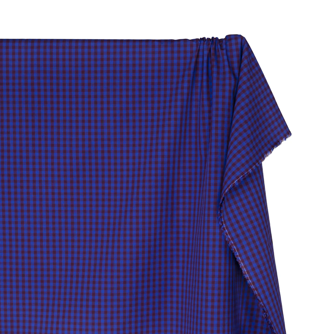 Confetti Mini Gingham Cotton Shirting - Lapis/Mulberry - Image 3
