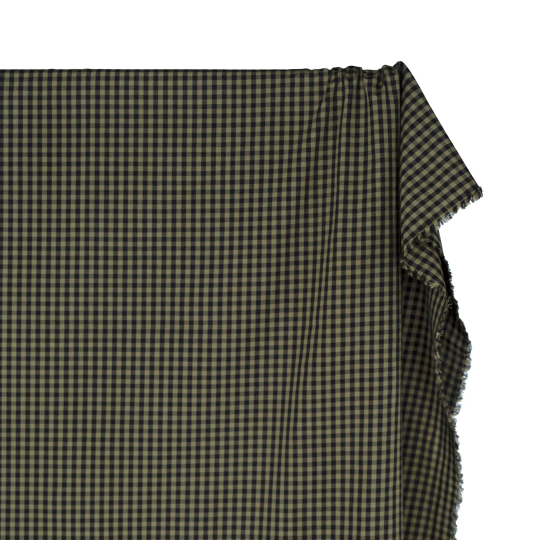 Confetti Mini Gingham Cotton Shirting - Olive/Black - Image 3