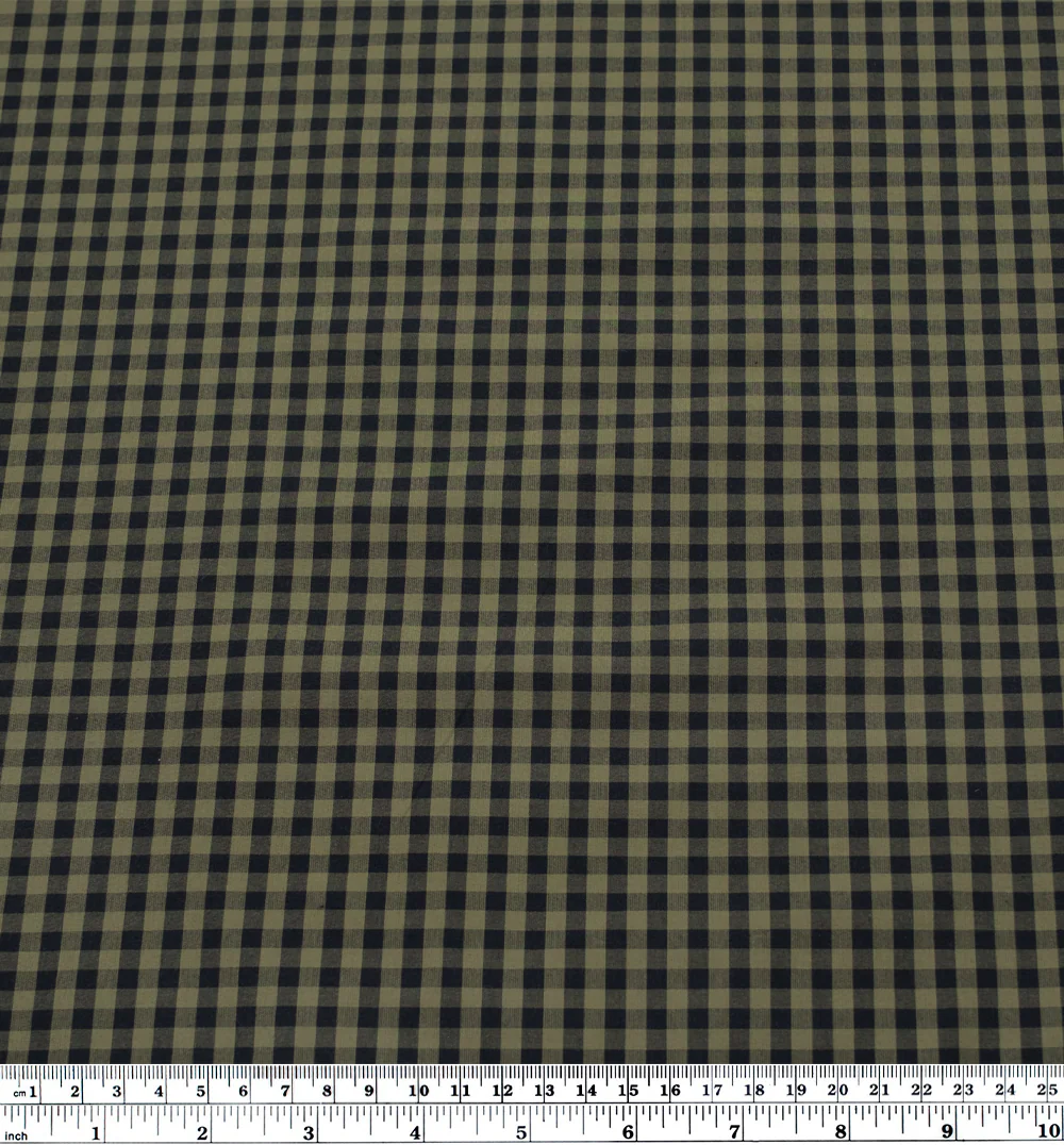 Confetti Mini Gingham Cotton Shirting - Olive/Black - Image 4