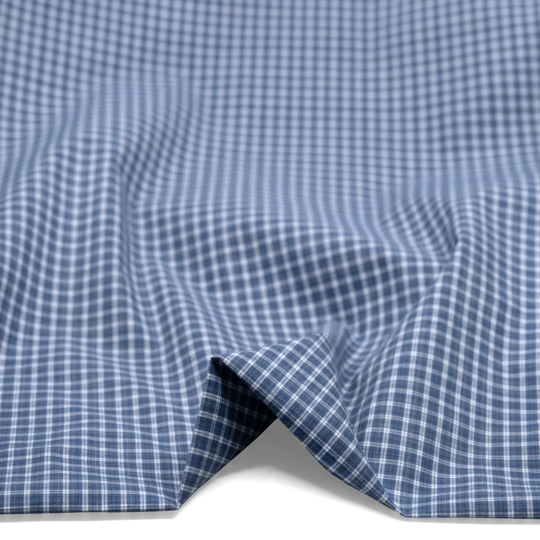 Corridor Mini Plaid Cotton Shirting - Blue Pool/White - Image 2