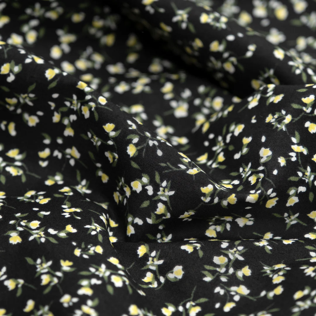 Cottage Sprigs Cotton Lawn - Black/Buttercup