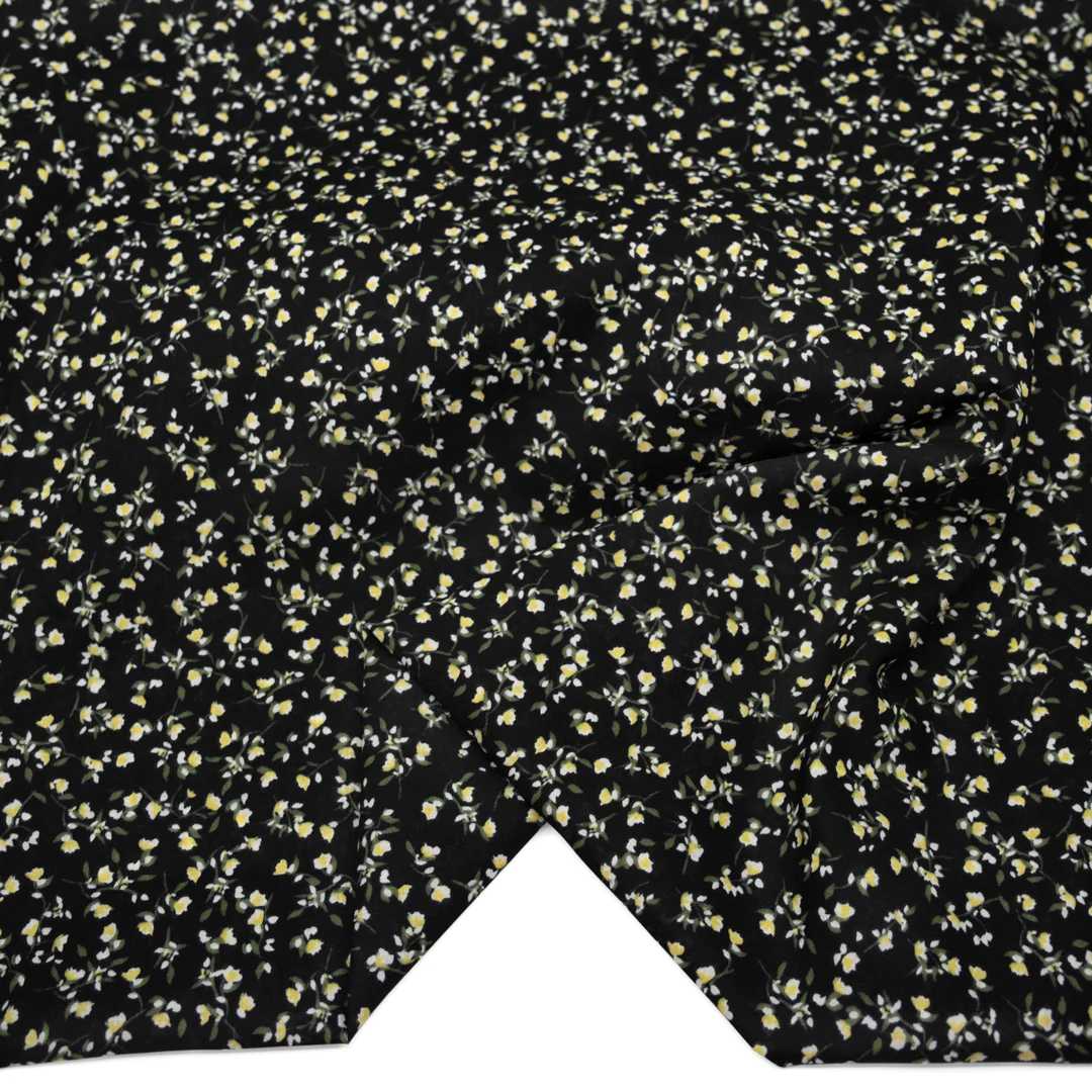 Cottage Sprigs Cotton Lawn - Black/Buttercup - Image 2