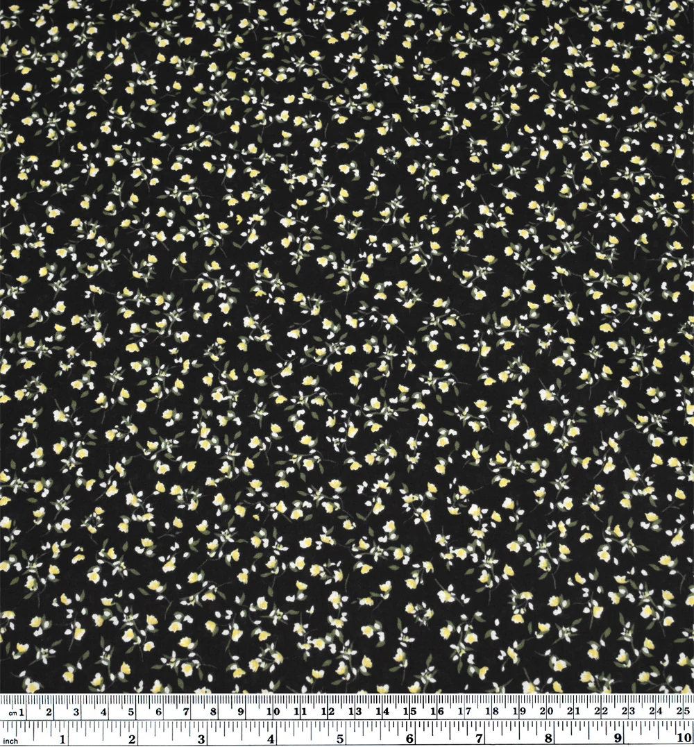 Cottage Sprigs Cotton Lawn - Black/Buttercup - Image 3
