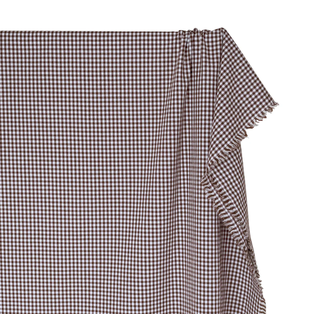 Country Gingham Washed Cotton - Coffee Bean/White - Image 4