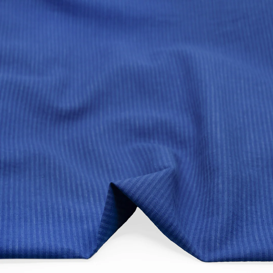 Couplet Stripe Yarn Dyed Cotton Linen - Lapis - Image 2