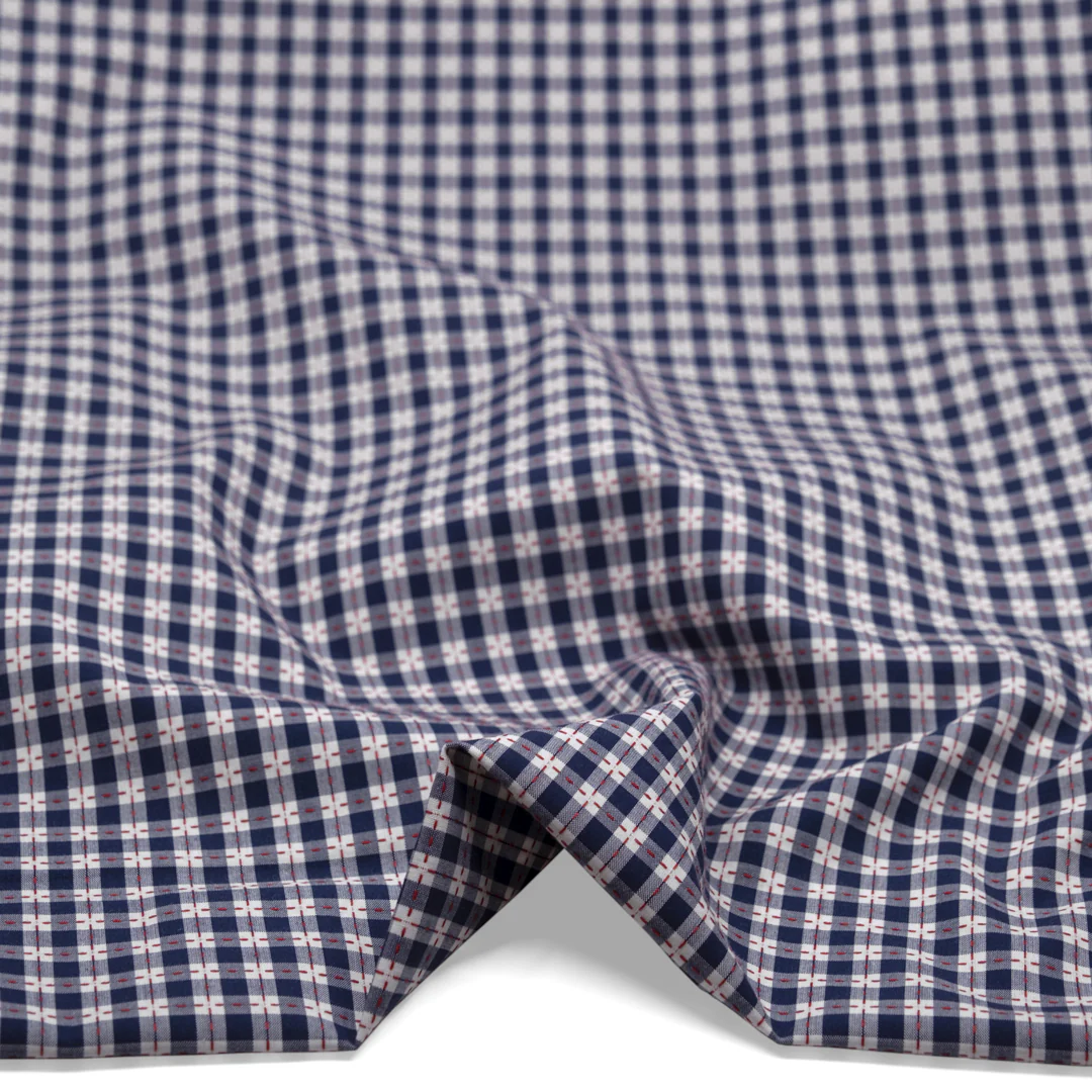 Cross Stitch Check Cotton Shirting - Navy/Chili Pepper - Image 2