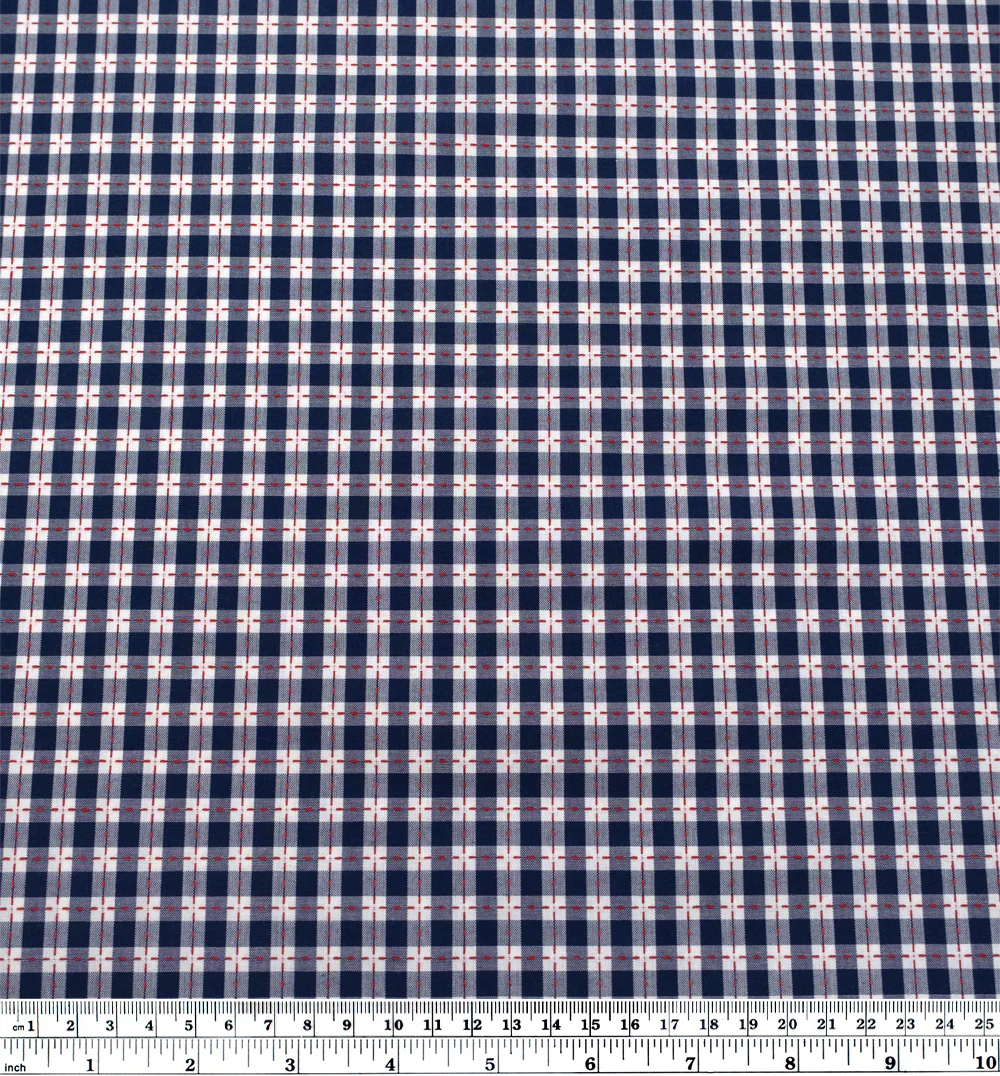 Cross Stitch Check Cotton Shirting - Navy/Chili Pepper - Image 3