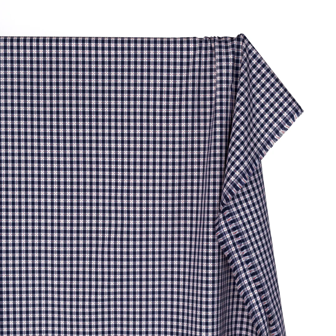 Cross Stitch Check Cotton Shirting - Navy/Chili Pepper - Image 4