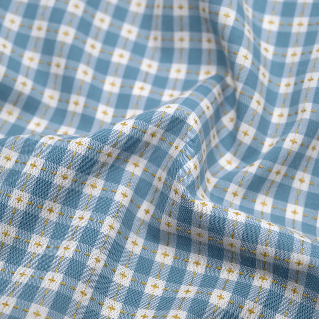 Cross Stitch Check Cotton Shirting - Pond/Buttercup