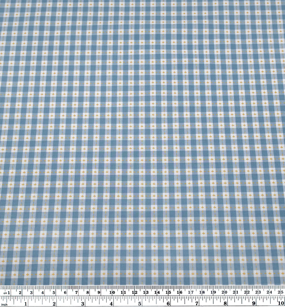 Cross Stitch Check Cotton Shirting - Pond/Buttercup - Image 3