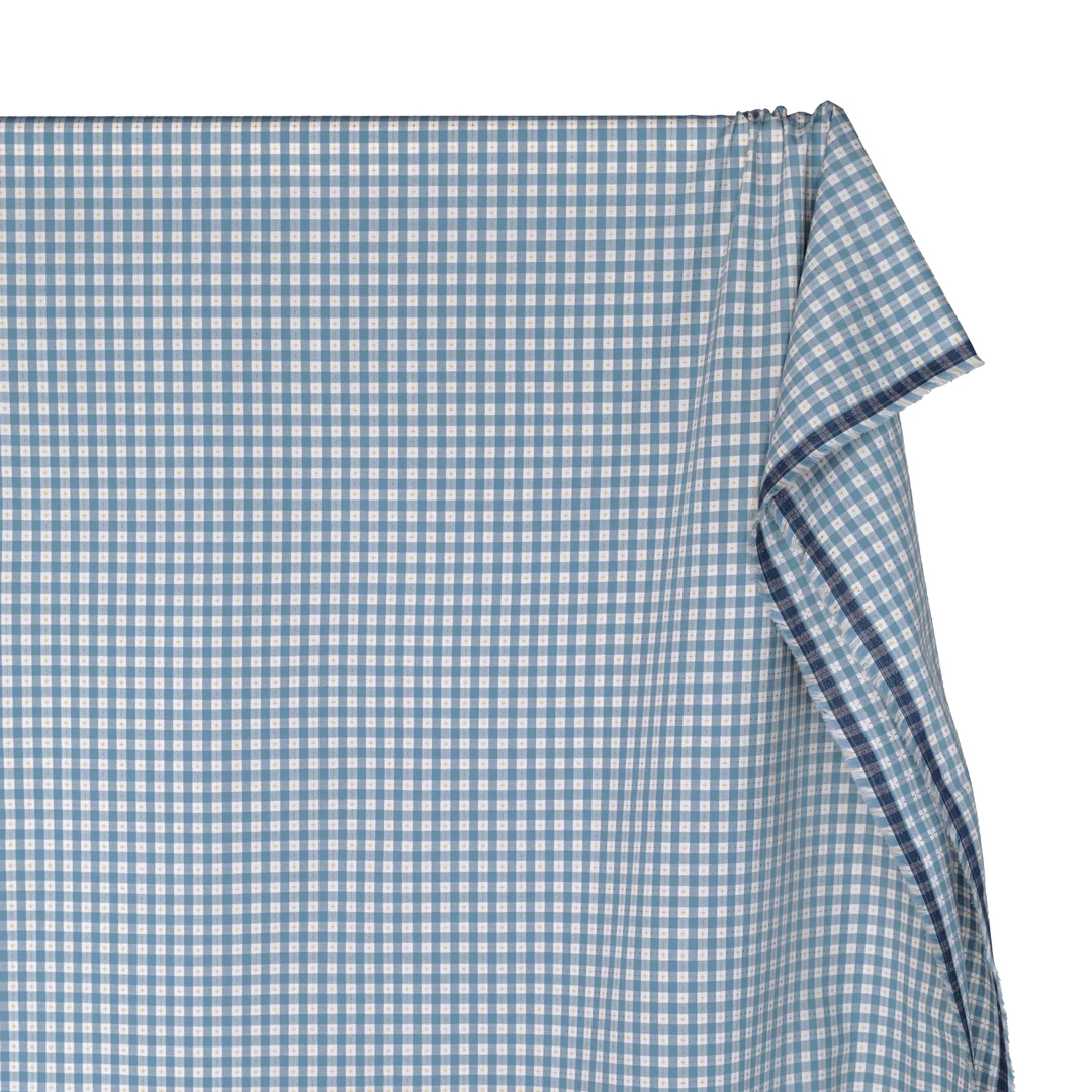 Cross Stitch Check Cotton Shirting - Pond/Buttercup - Image 4