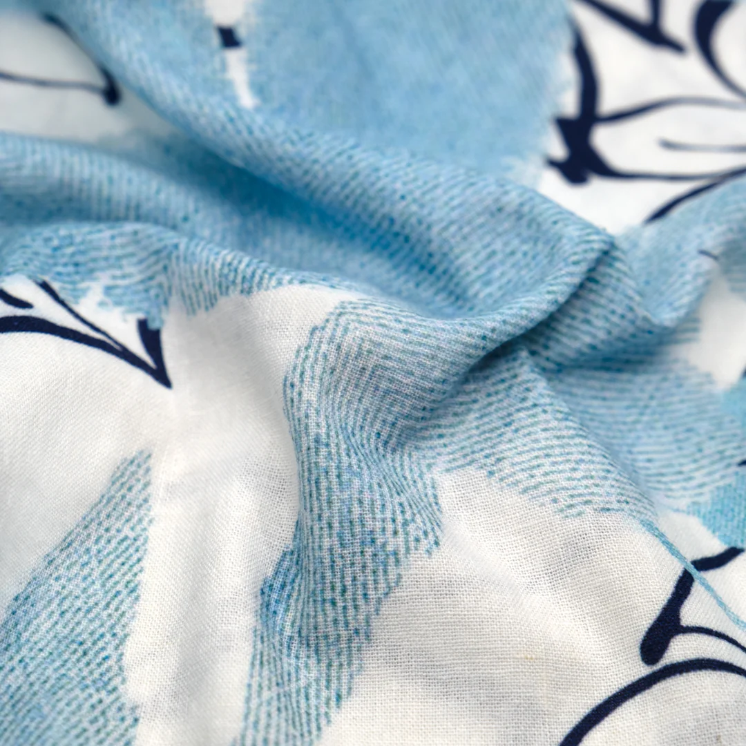 Day Break Printed Linen Cotton - White/Ice Blue - Image 2