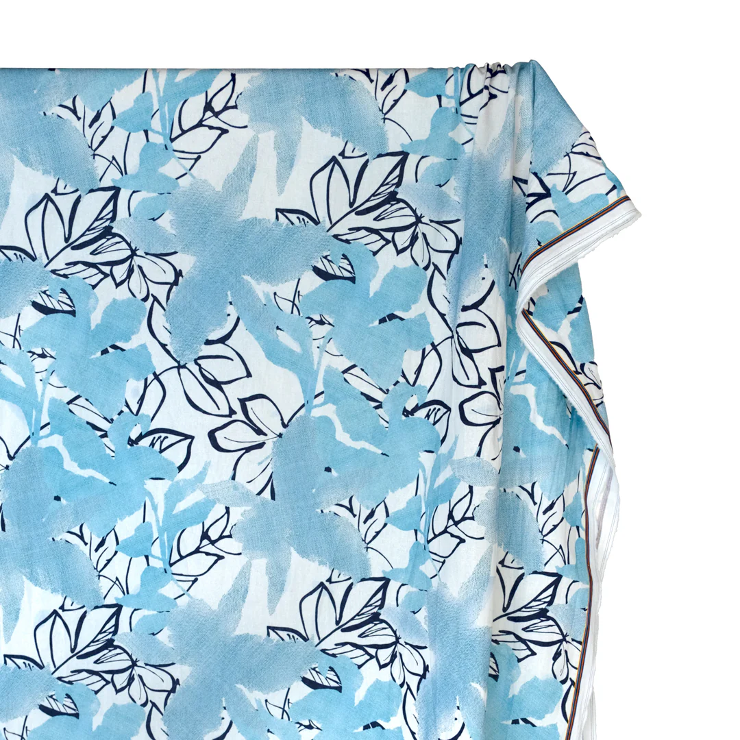Day Break Printed Linen Cotton - White/Ice Blue - Image 3