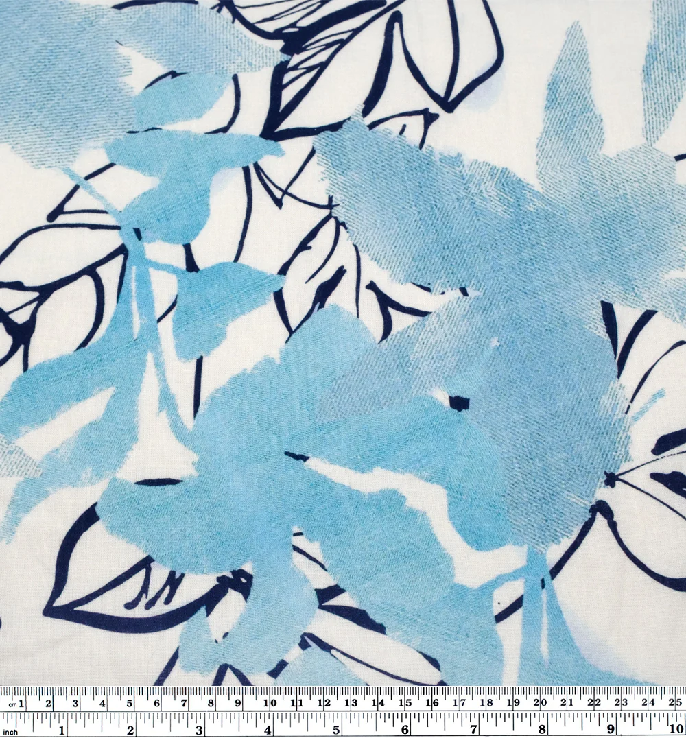 Day Break Printed Linen Cotton - White/Ice Blue - Image 4
