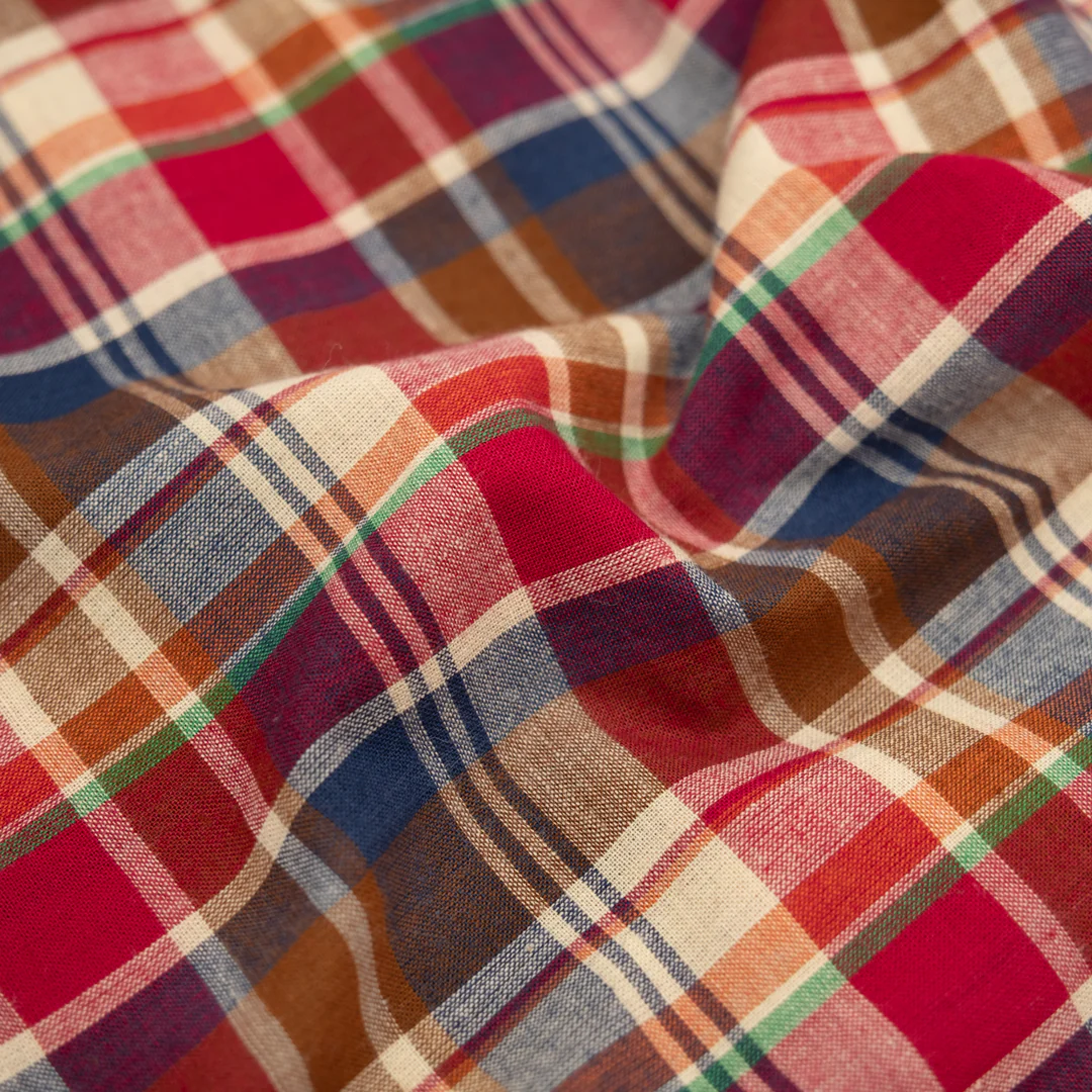 Daylight Plaid Cotton Shirting - Cherry/Nutshell/Navy