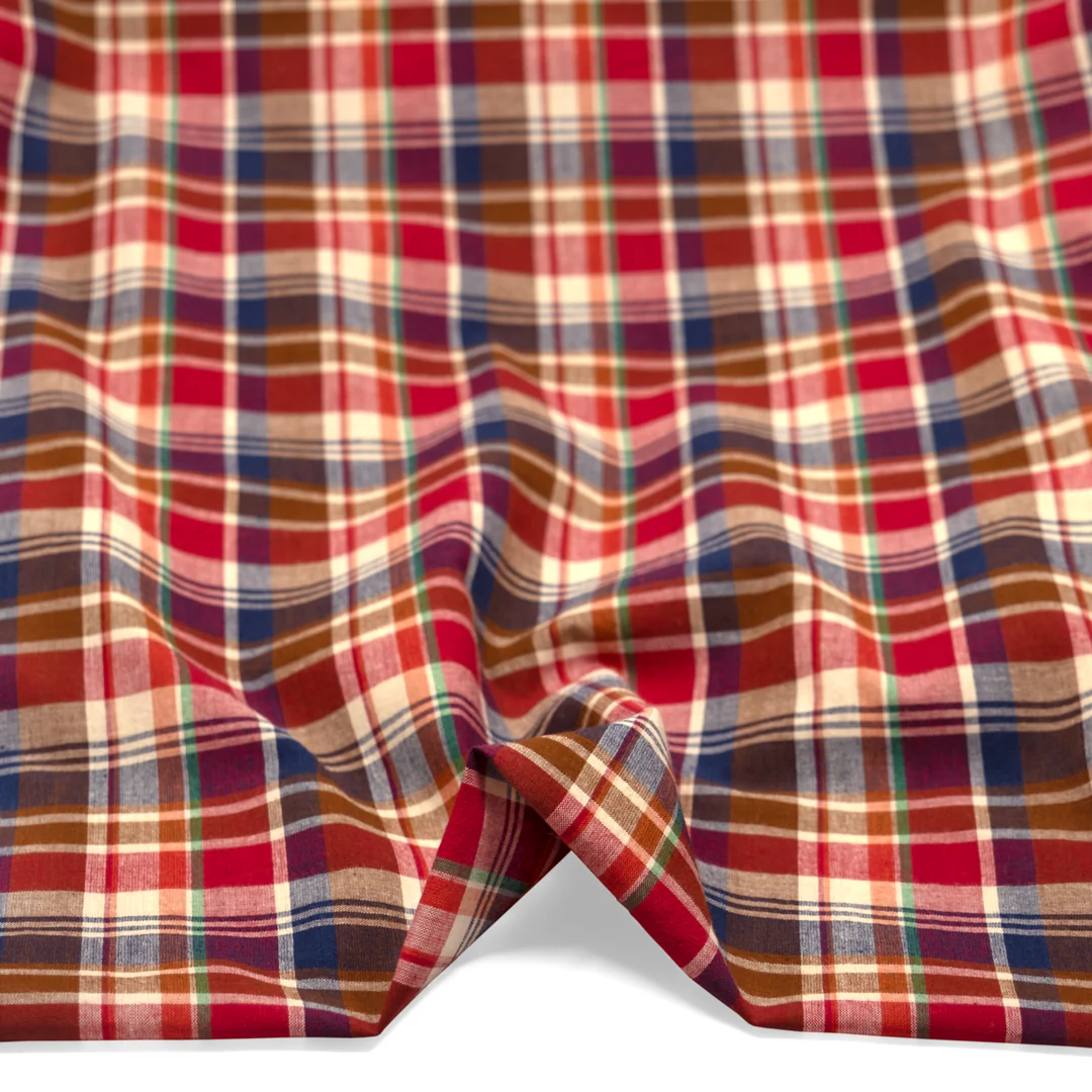 Daylight Plaid Cotton Shirting - Cherry/Nutshell/Navy - Image 2