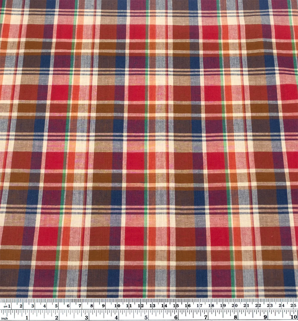 Daylight Plaid Cotton Shirting - Cherry/Nutshell/Navy - Image 3