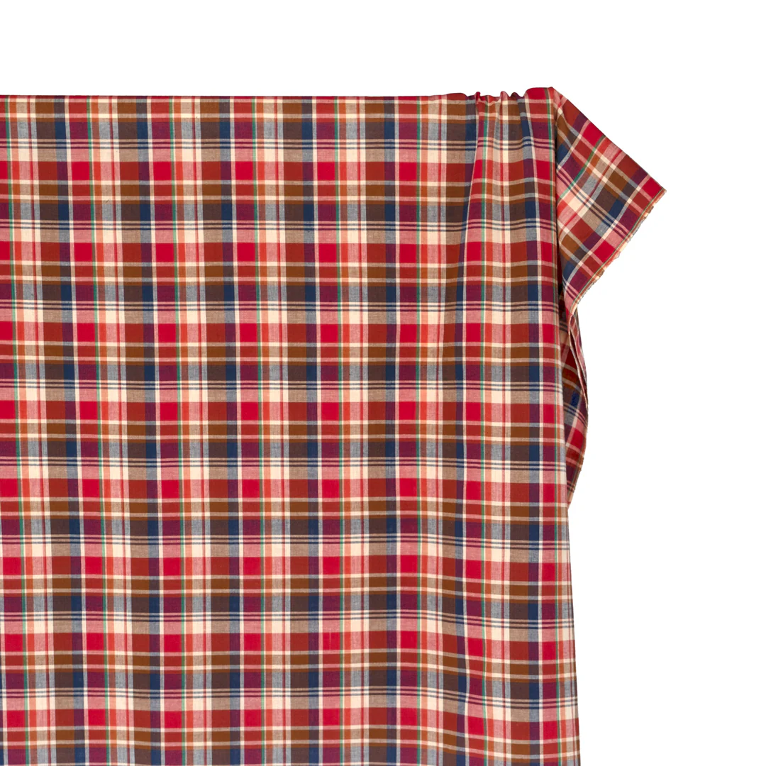 Daylight Plaid Cotton Shirting - Cherry/Nutshell/Navy - Image 4