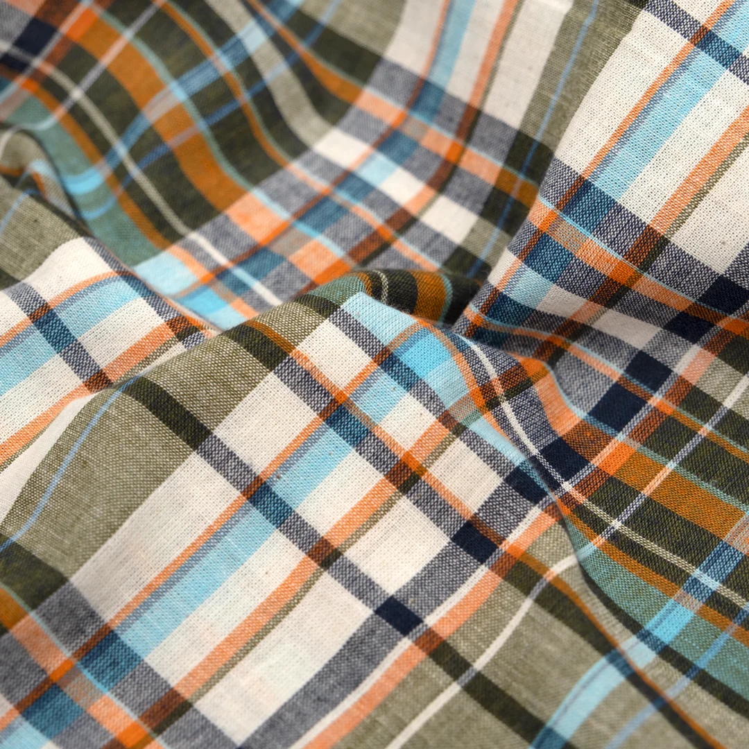 Daylight Plaid Cotton Shirting - Ivory/Seaweed/Aqua