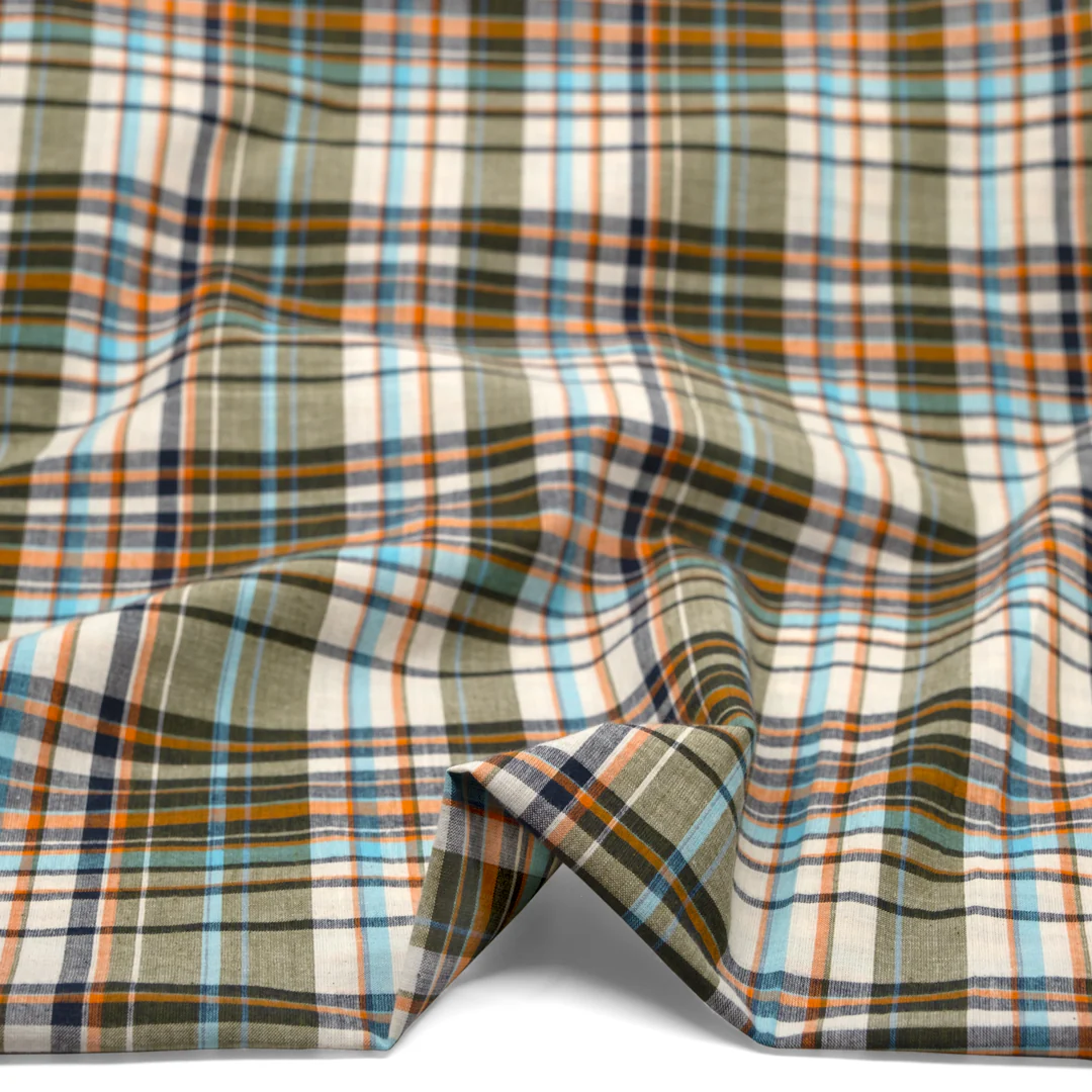 Daylight Plaid Cotton Shirting - Ivory/Seaweed/Aqua - Image 2