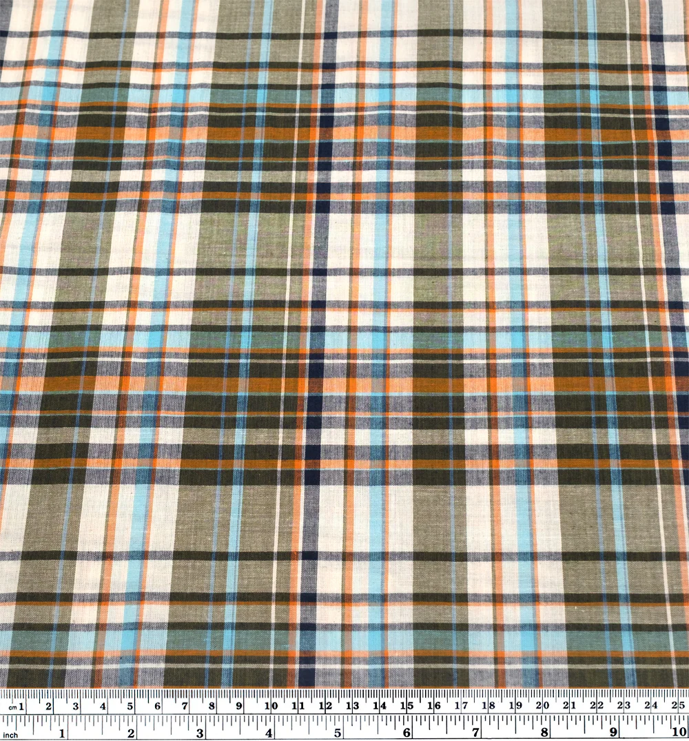 Daylight Plaid Cotton Shirting - Ivory/Seaweed/Aqua - Image 3