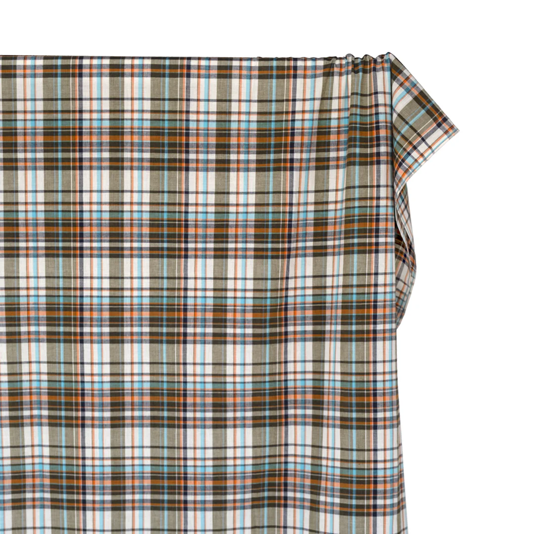 Daylight Plaid Cotton Shirting - Ivory/Seaweed/Aqua - Image 4