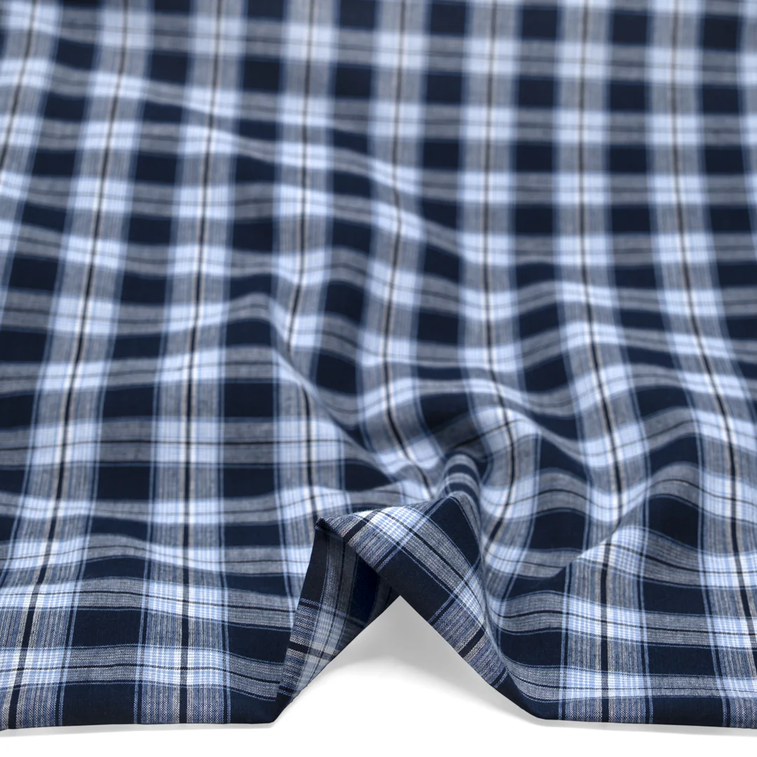 Daylight Plaid Cotton Shirting - Navy/Baby Blue - Image 2