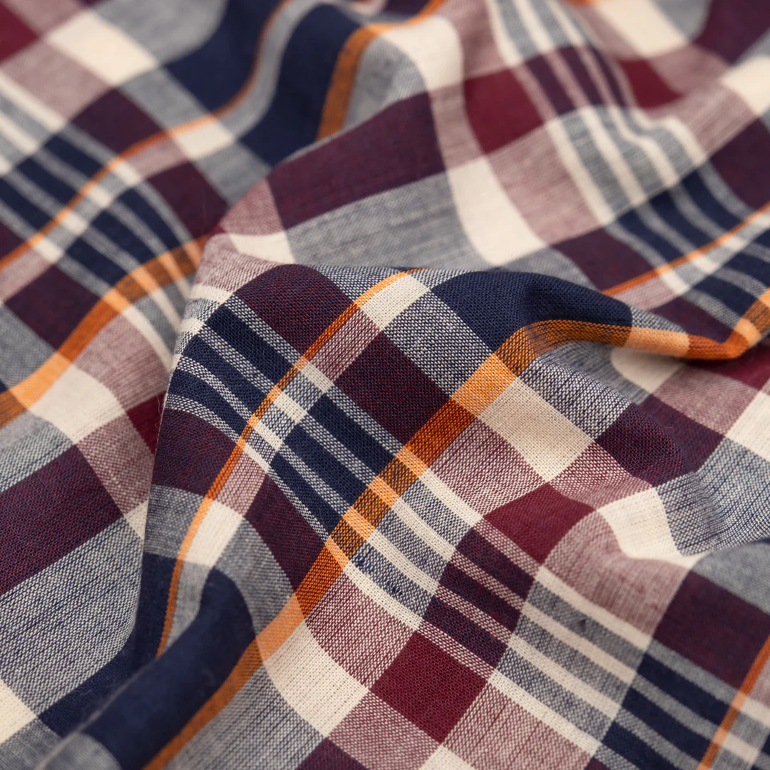 Daylight Plaid Cotton Shirting - Parchment/Midnight Blue/Wine