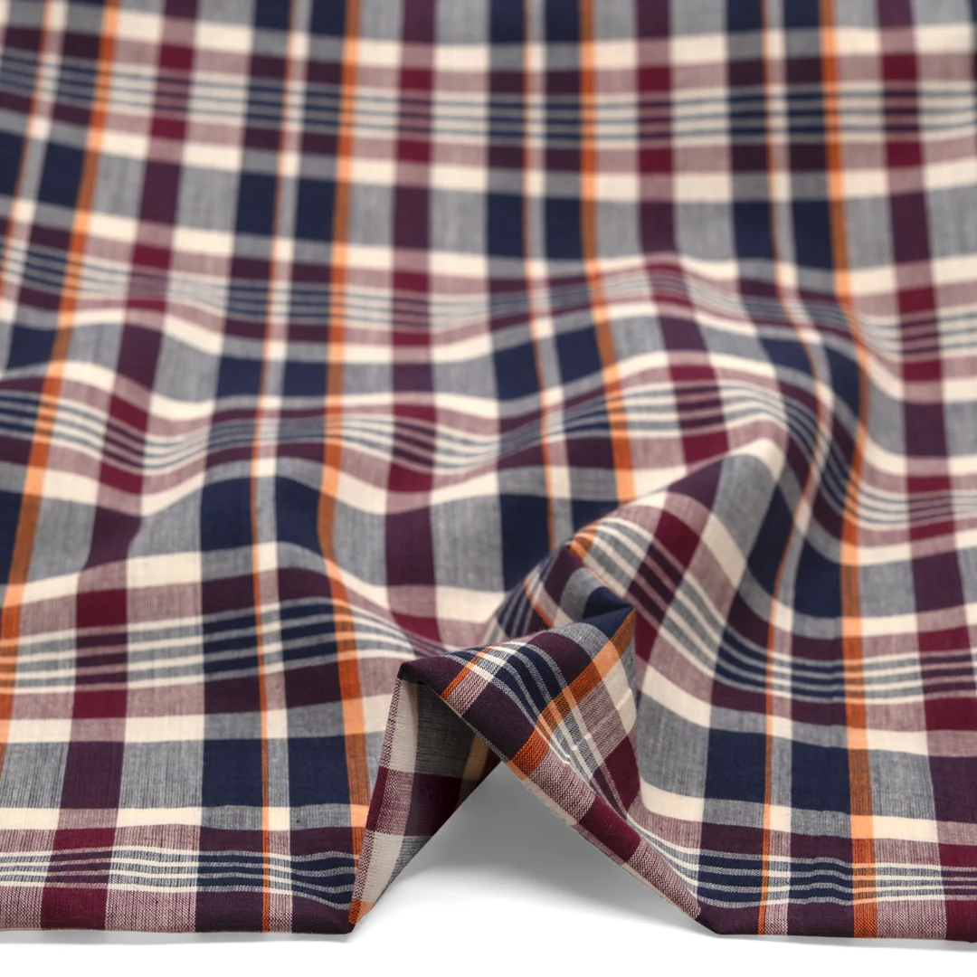 Daylight Plaid Cotton Shirting - Parchment/Midnight Blue/Wine - Image 2