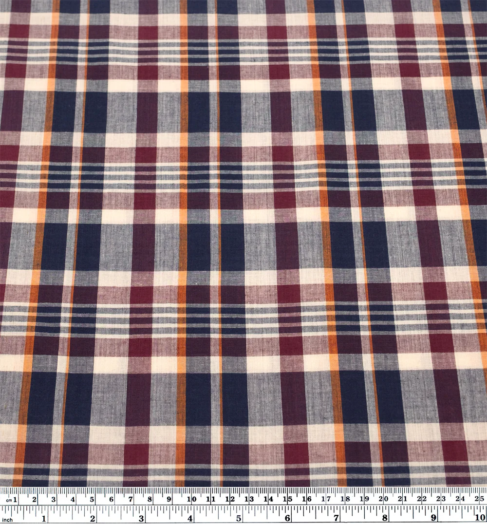 Daylight Plaid Cotton Shirting - Parchment/Midnight Blue/Wine - Image 3