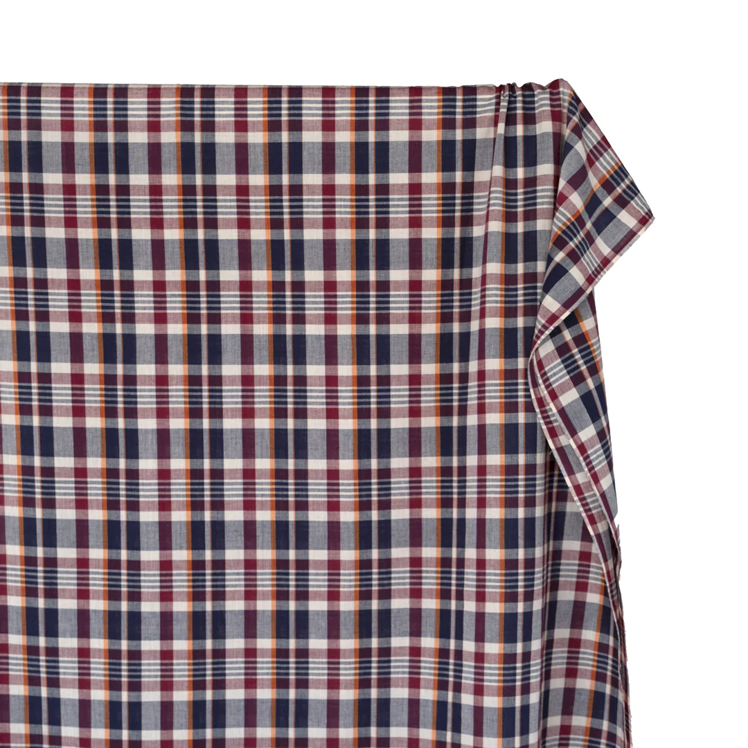Daylight Plaid Cotton Shirting - Parchment/Midnight Blue/Wine - Image 4