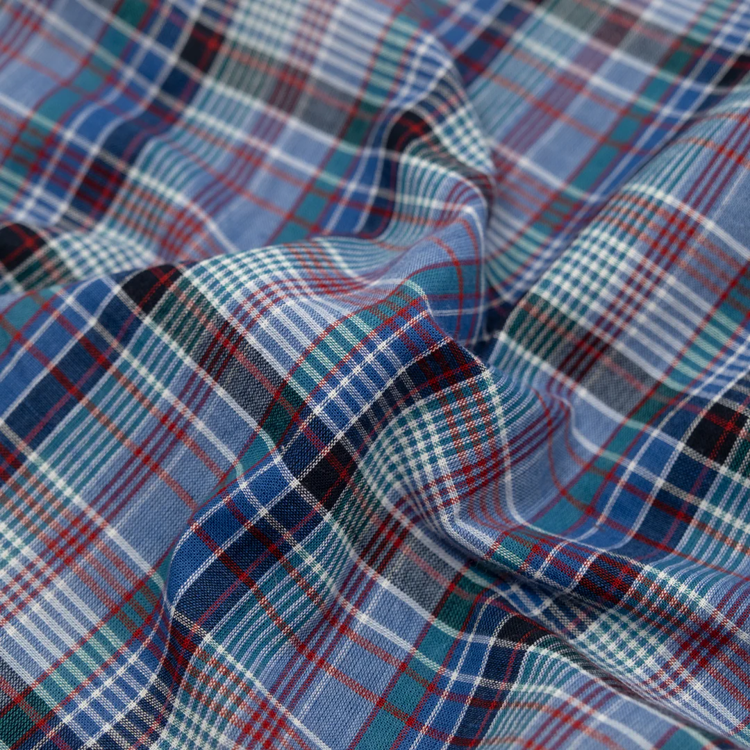 Daylight Plaid Cotton Shirting - Powder Blue/Harbour/Madder