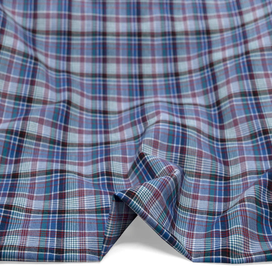 Daylight Plaid Cotton Shirting - Powder Blue/Harbour/Madder - Image 2